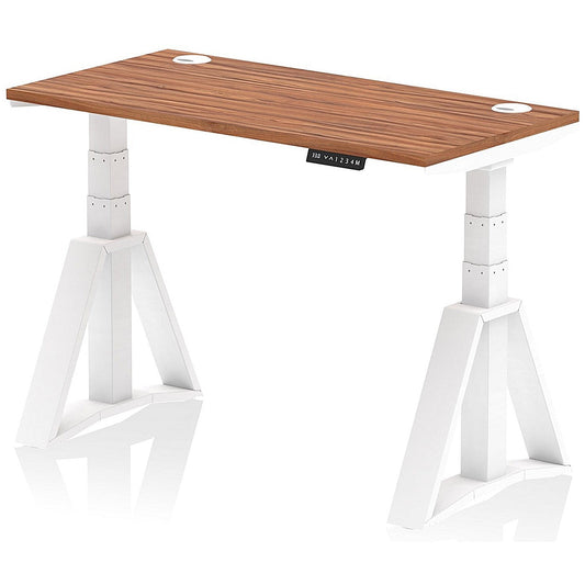 Air 1200mm Slim Height Adjustable Cable Ports Desk, White Leg with Piste Foot, Walnut Easy2Order : HA03305
