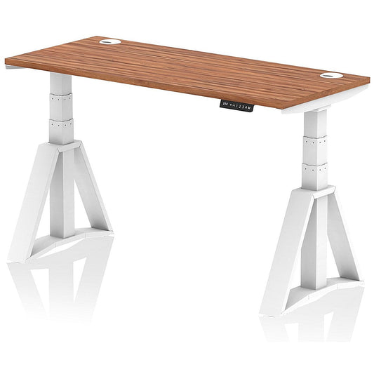 Air 1400mm Slim Height Adjustable Cable Ports Desk, White Leg with Piste Foot, Walnut Easy2Order : HA03306