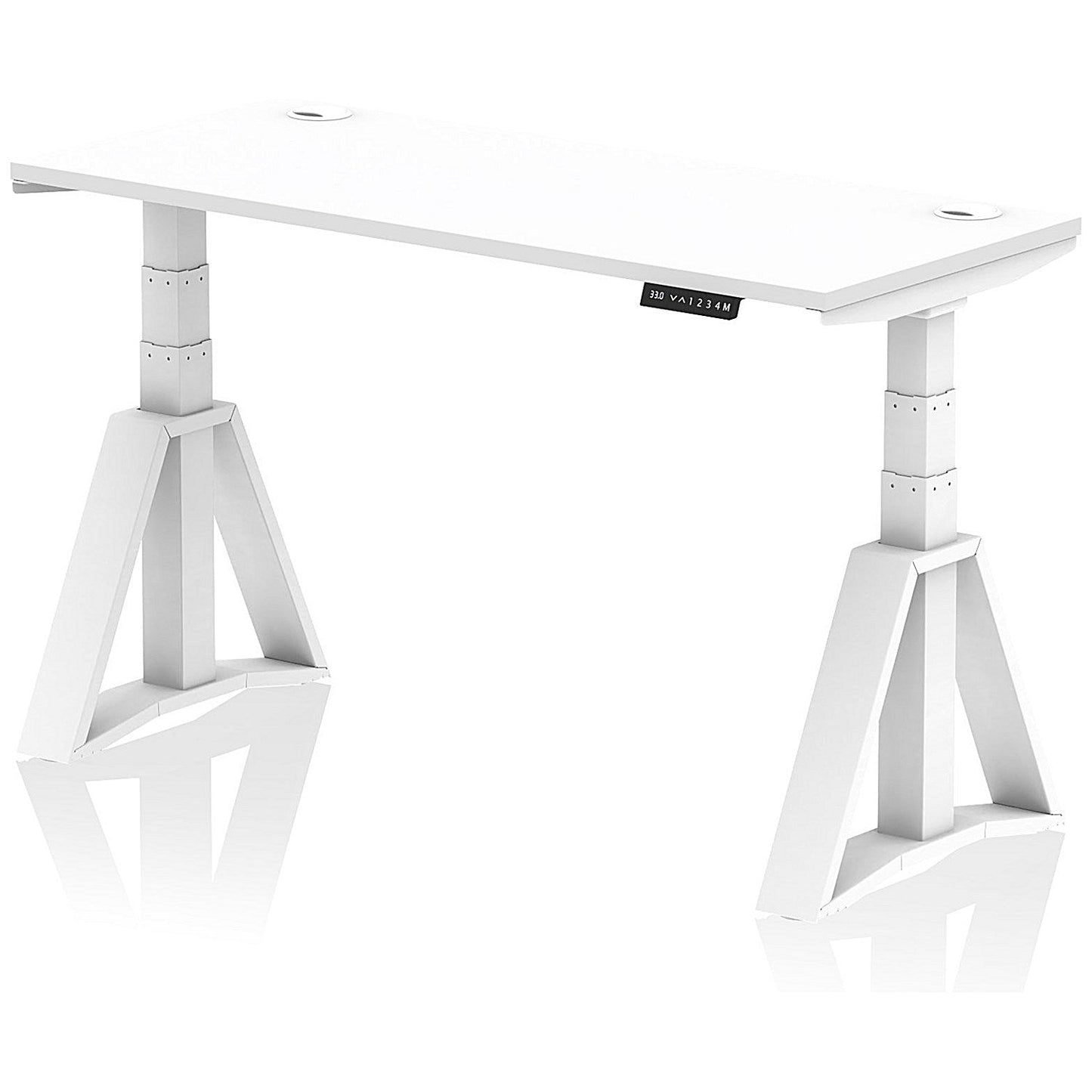 Air 1400mm Slim Height Adjustable Cable Ports Desk, White Leg with Piste Foot, White Easy2Order : HA03310