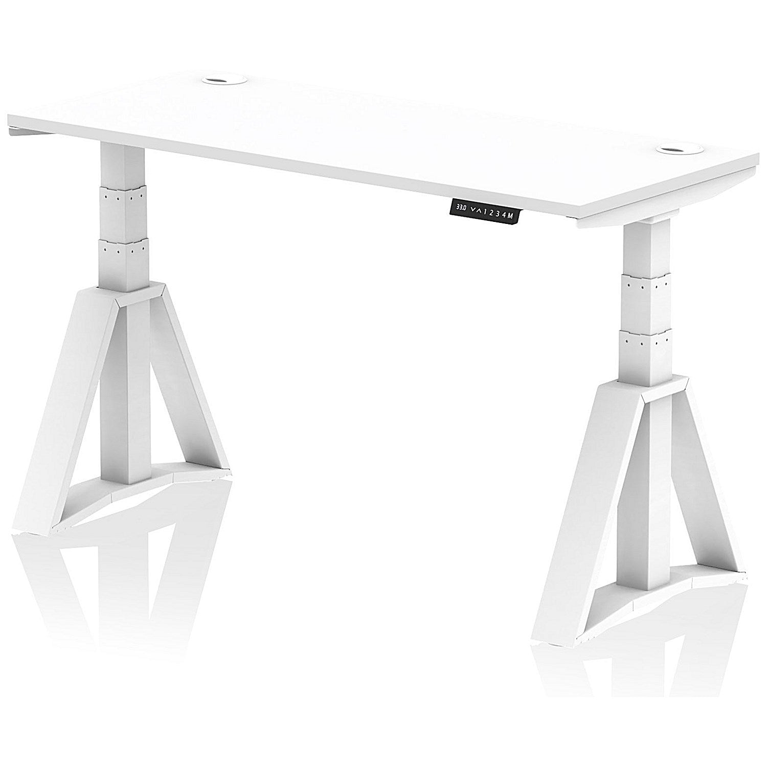 Air 1400mm Slim Height Adjustable Cable Ports Desk, White Leg with Piste Foot, White Easy2Order : HA03310