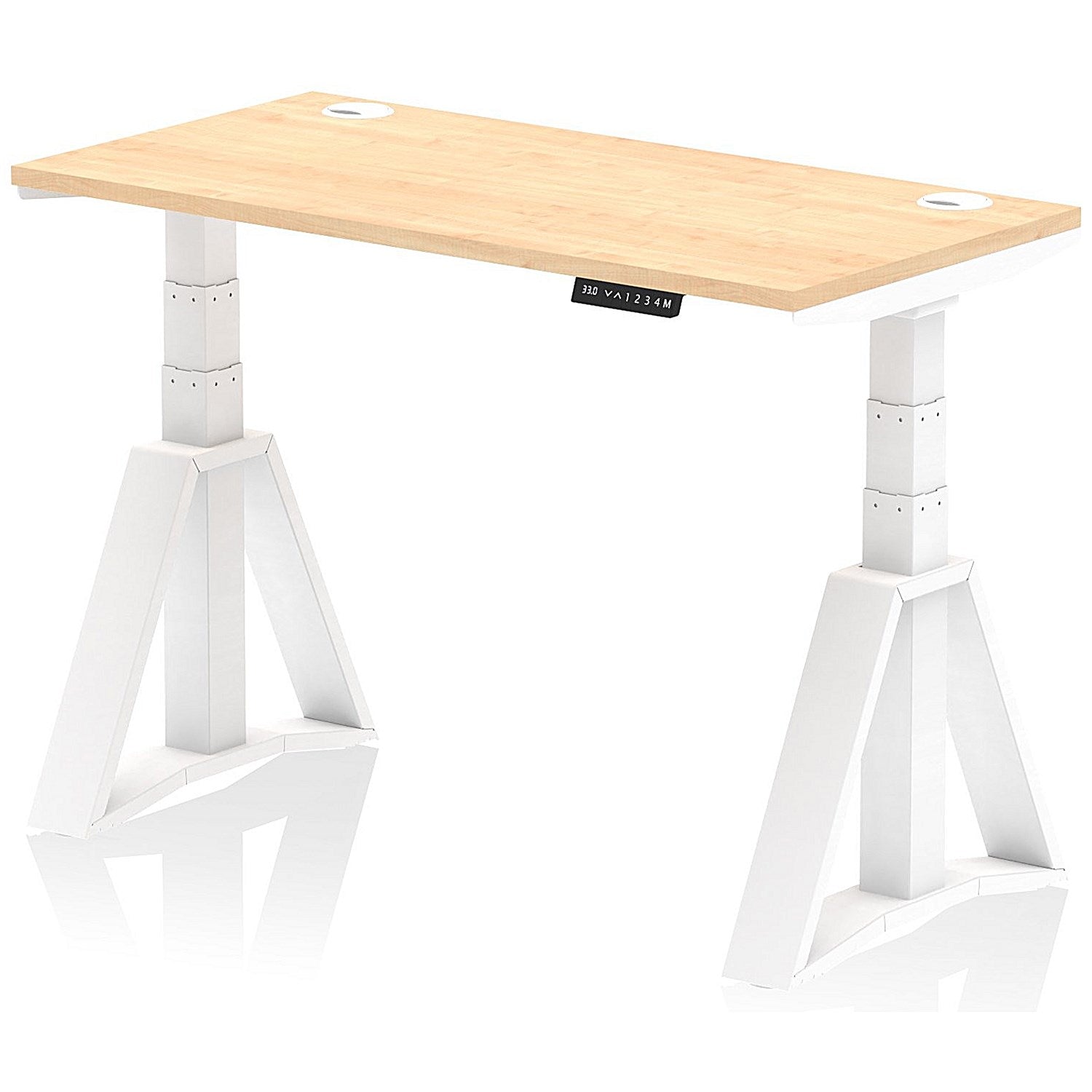 Air 1200mm Slim Height Adjustable Cable Ports Desk, White Leg with Piste Foot, Maple Easy2Order : HA03313