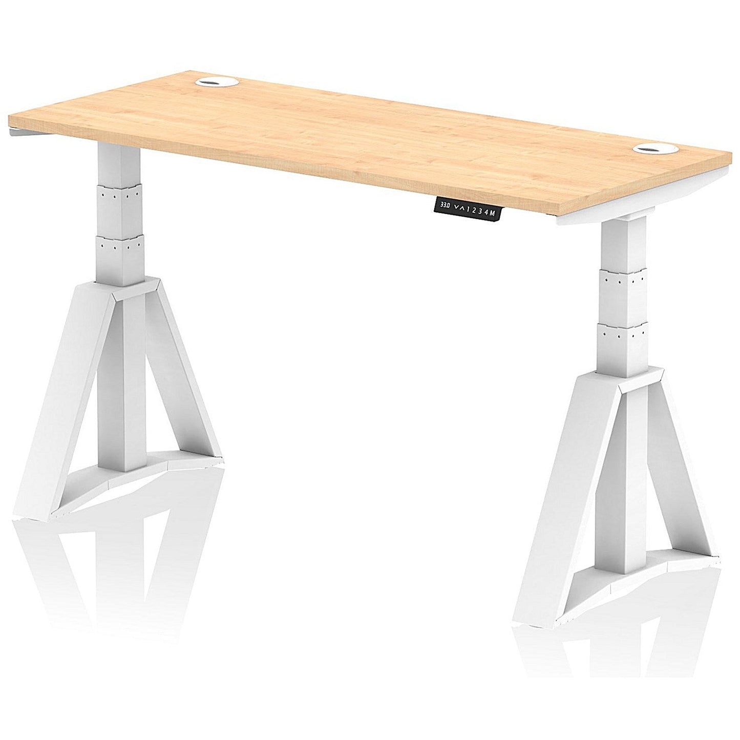 Air 1400mm Slim Height Adjustable Cable Ports Desk, White Leg with Piste Foot, Maple Easy2Order : HA03314