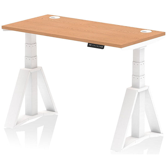 Air 1200mm Slim Height Adjustable Cable Ports Desk, White Leg with Piste Foot, Oak Easy2Order : HA03317