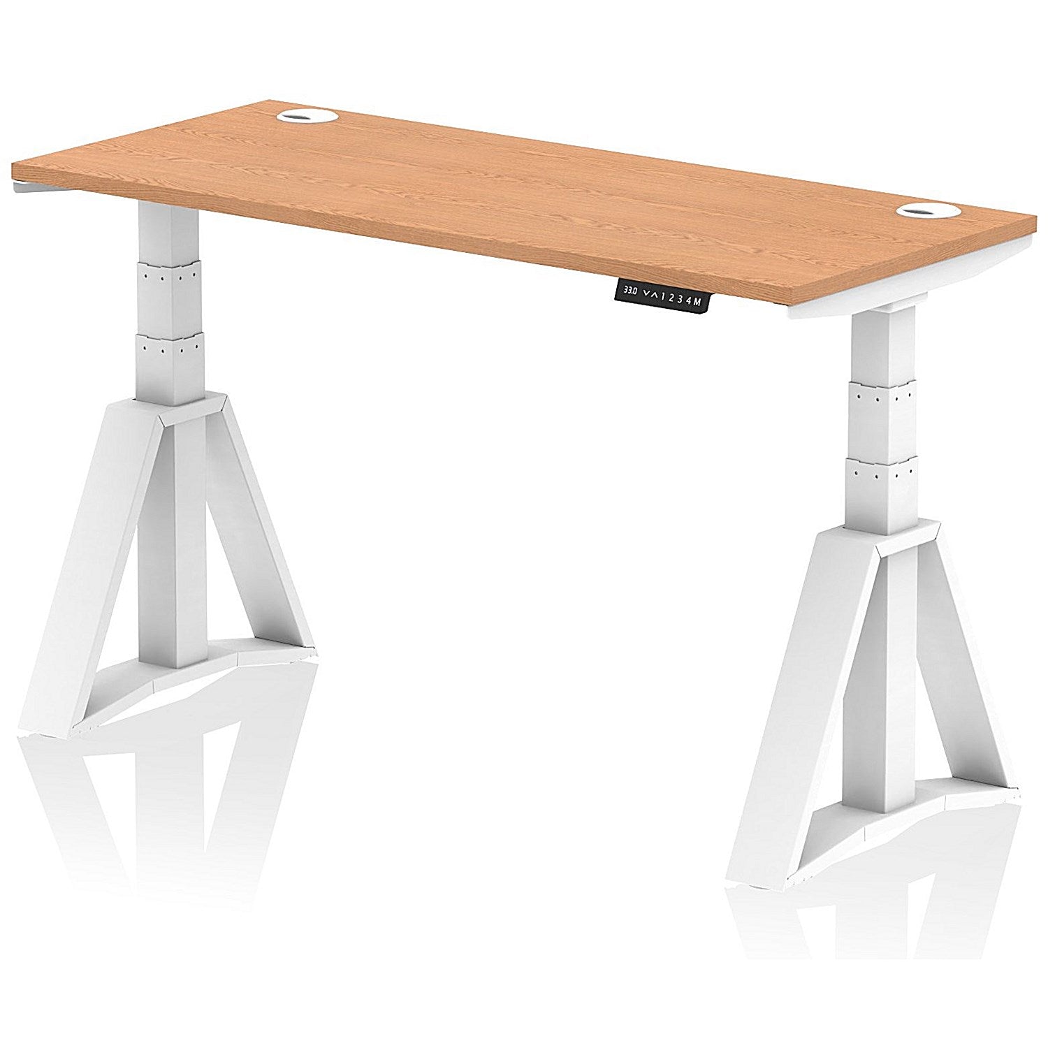 Air 1400mm Slim Height Adjustable Cable Ports Desk, White Leg with Piste Foot, Oak Easy2Order : HA03318