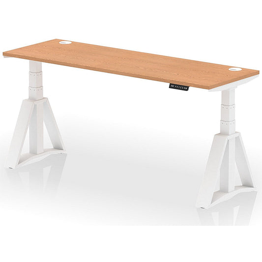 Air 1800mm Slim Height Adjustable Cable Ports Desk, White Leg with Piste Foot, Oak Easy2Order : HA03320