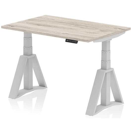 Air 1200mm Height Adjustable Desk, Silver Leg with Piste Foot, Grey Oak Easy2Order : HA03321