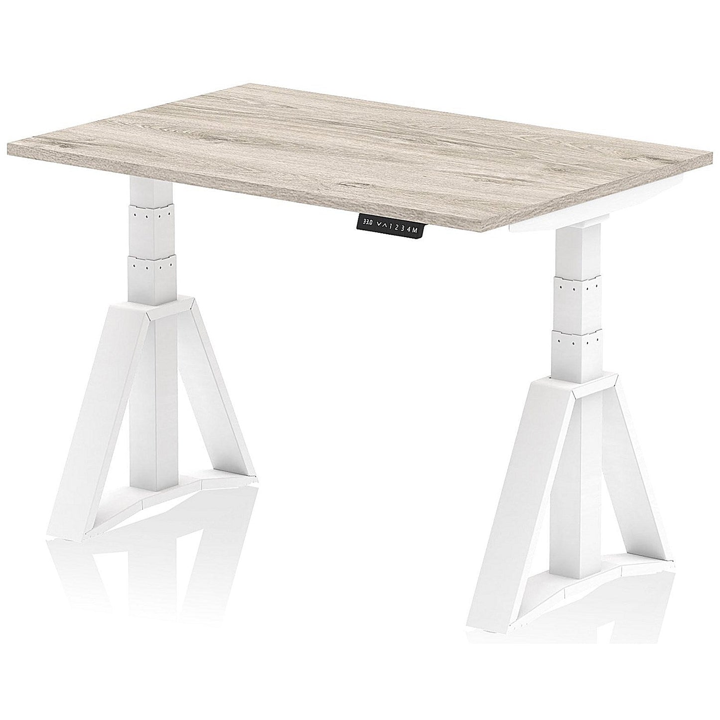 Air 1200mm Height Adjustable Desk, White Leg with Piste Foot, Grey Oak Easy2Order : HA03322