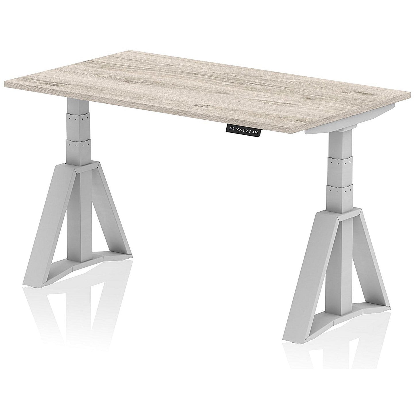Air 1400mm Height Adjustable Desk, Silver Leg with Piste Foot, Grey Oak Easy2Order : HA03323