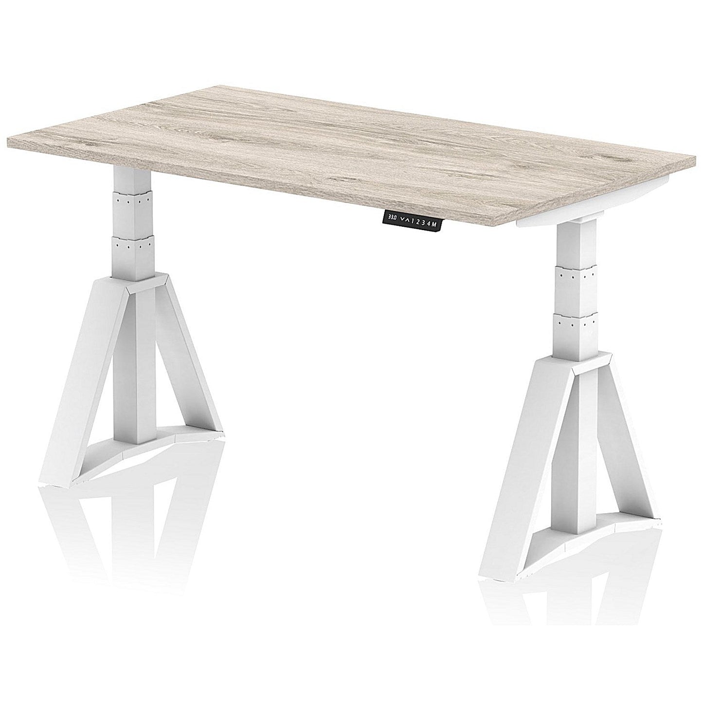 Air 1400mm Height Adjustable Desk, White Leg with Piste Foot, Grey Oak Easy2Order : HA03324