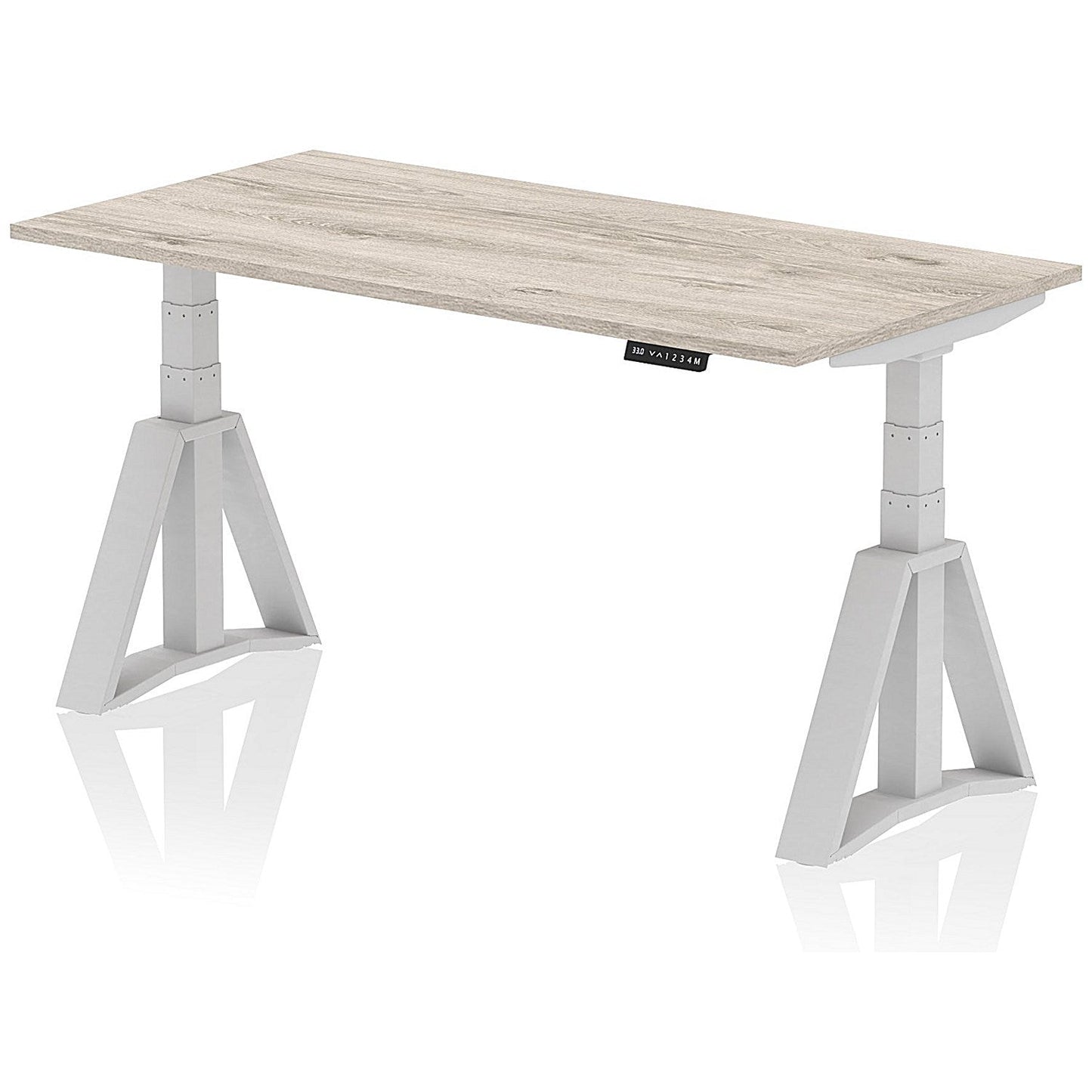 Air 1600mm Height Adjustable Desk, Silver Leg with Piste Foot, Grey Oak Easy2Order : HA03325