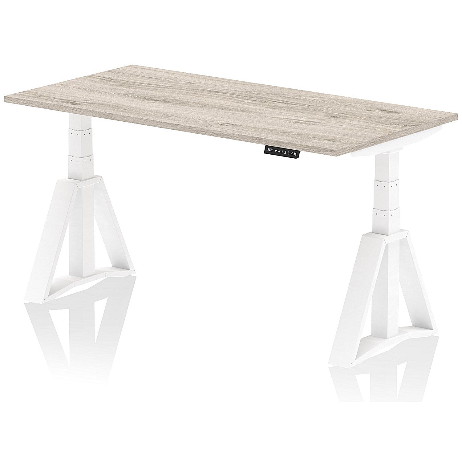 Air 1600mm Height Adjustable Desk, White Leg with Piste Foot, Grey Oak Easy2Order : HA03326