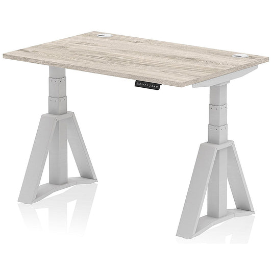 Air 1200mm Height Adjustable Cable Port Desk, Silver Leg with Piste Foot, Grey Oak Easy2Order : HA03329
