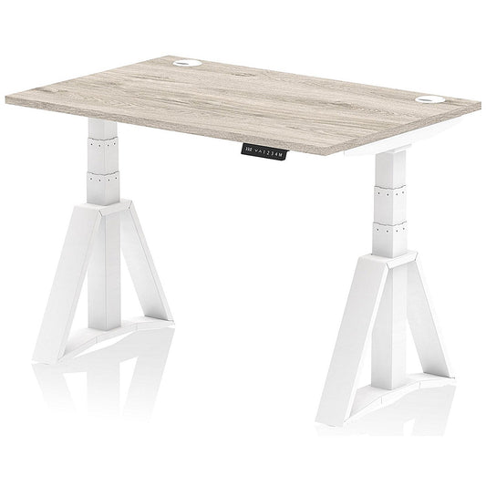 Air 1200mm Height Adjustable Cable Port Desk, White Leg with Piste Foot, Grey Oak Easy2Order : HA03330