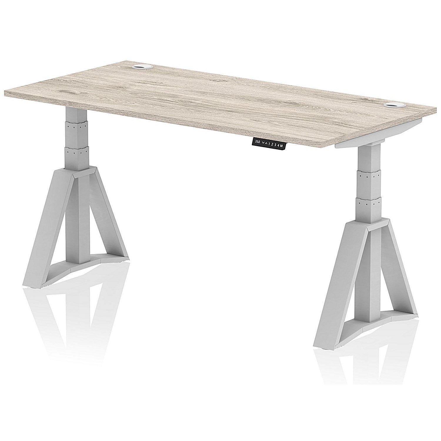 Air 1600mm Height Adjustable Cable Ports Desk, Silver Leg with Piste Foot, Grey Oak Easy2Order : HA03333