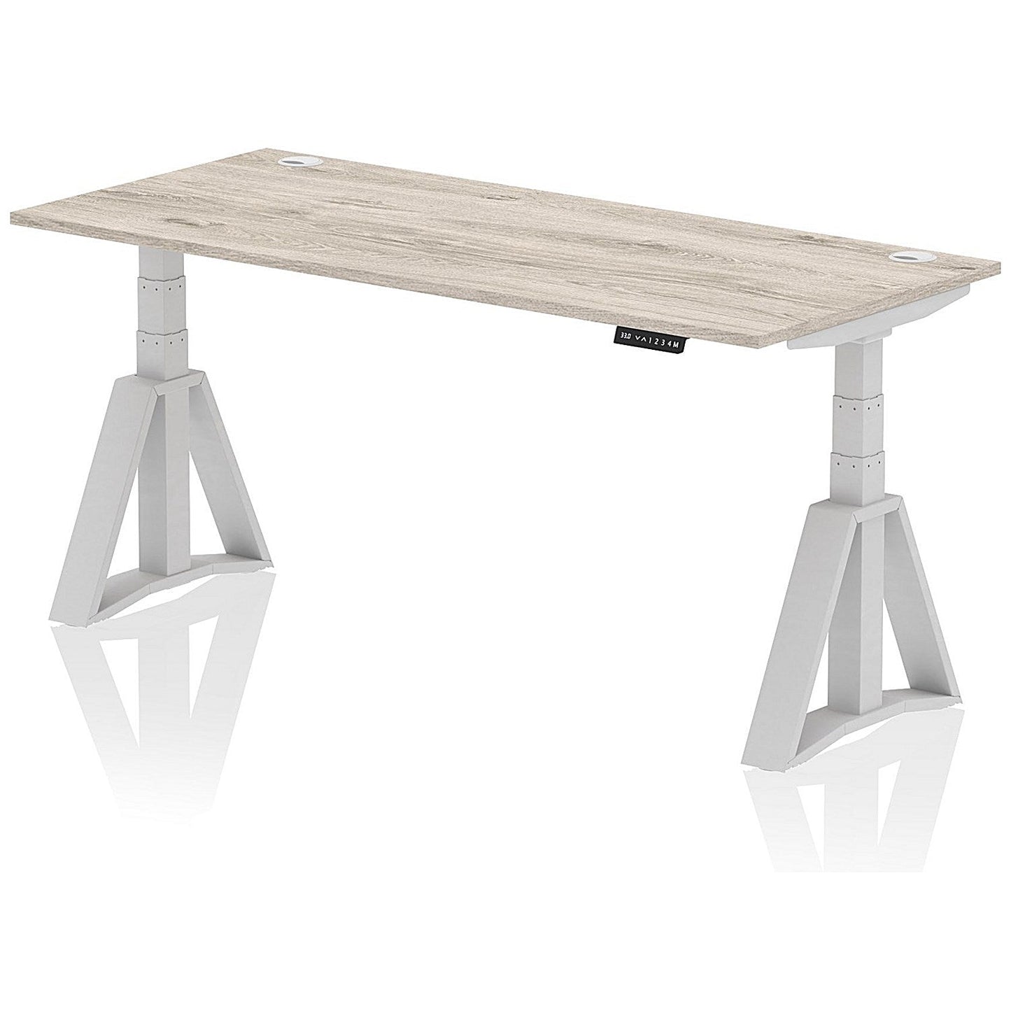 Air 1800mm Height Adjustable Cable Port Desk, Silver Leg with Piste Foot, Grey Oak Easy2Order : HA03335