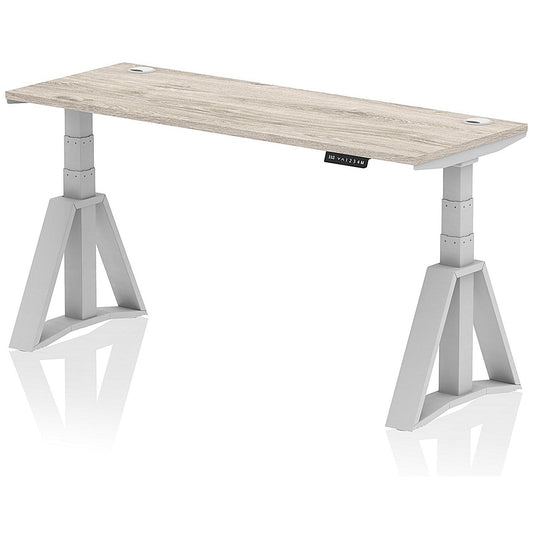 Air 1600mm Slim Height Adjustable Cable Ports Desk, Silver Leg with Piste Foot, Grey Oak Easy2Order : HA03339