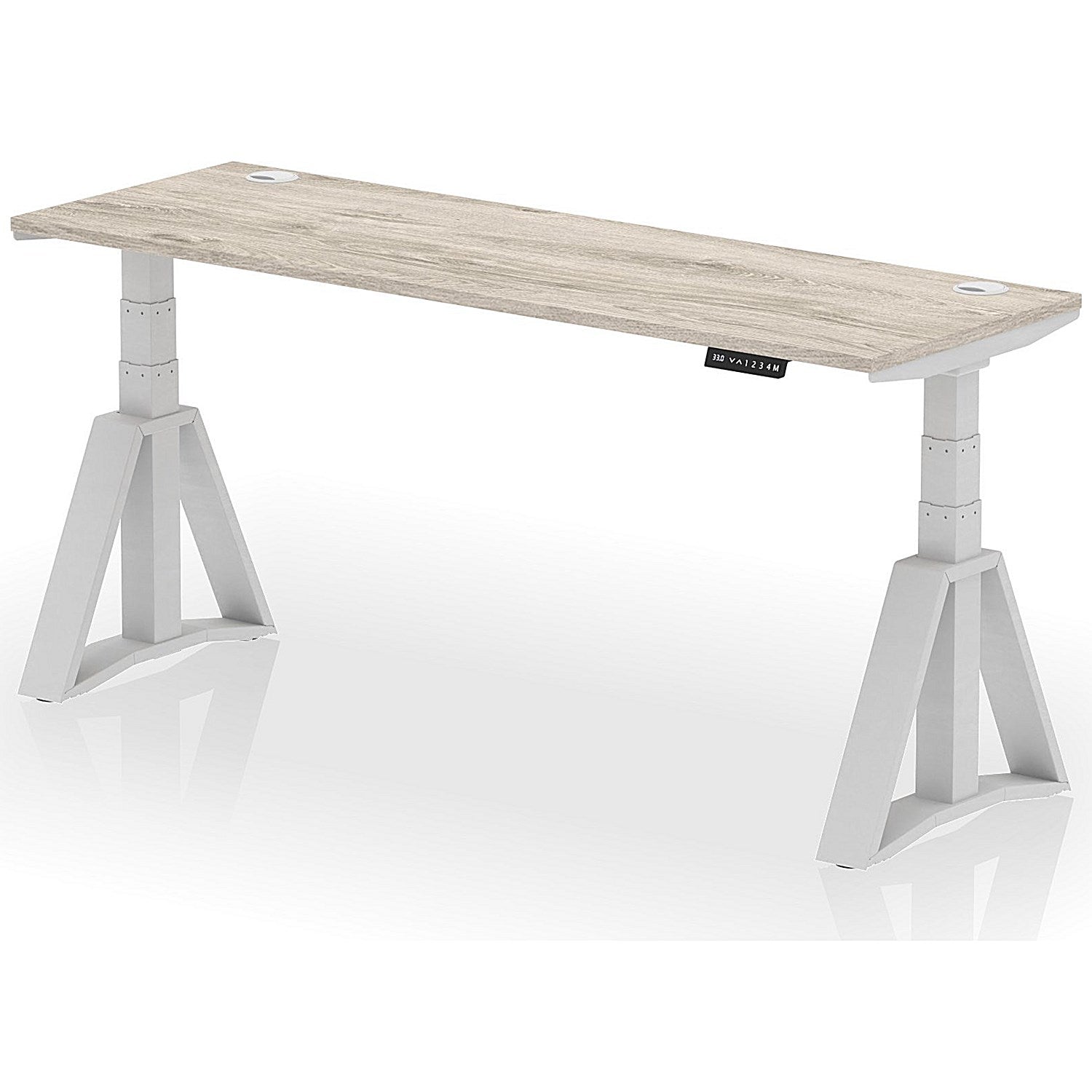 Air 1800mm Slim Height Adjustable Cable Ports Desk, Silver Leg with Piste Foot, Grey Oak Easy2Order : HA03340