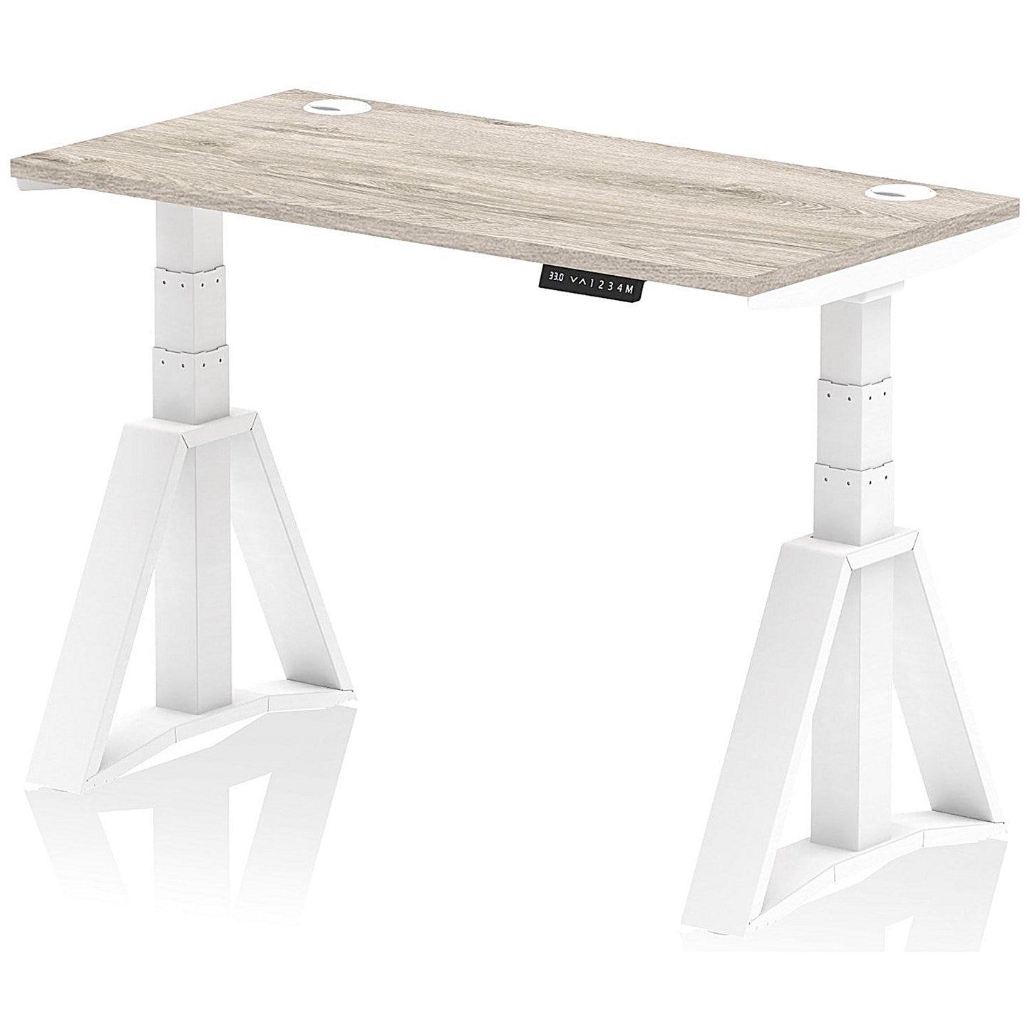 Air 1200mm Slim Height Adjustable Cable Ports Desk, White Leg with Piste Foot, Grey Oak Easy2Order : HA03341