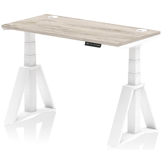 Air 1200mm Slim Height Adjustable Cable Ports Desk, White Leg with Piste Foot, Grey Oak Easy2Order : HA03341