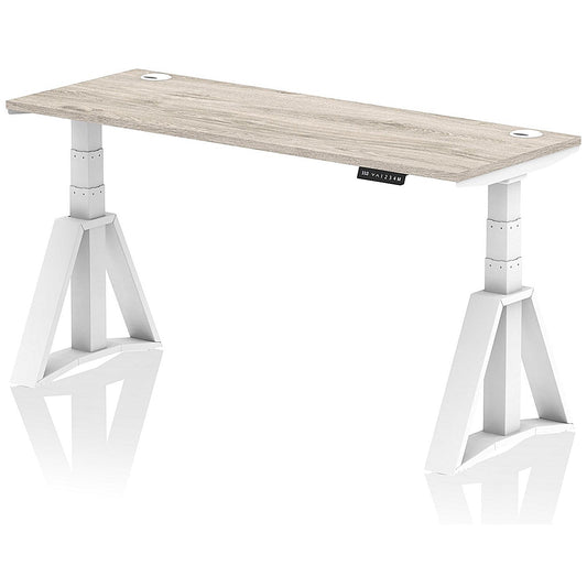 Air 1600mm Slim Height Adjustable Cable Ports Desk, White Leg with Piste Foot, Grey Oak Easy2Order : HA03343