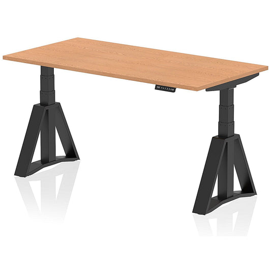 Air 1600mm Height Adjustable Desk, Black Leg with Piste Foot, Oak Easy2Order : HA03363