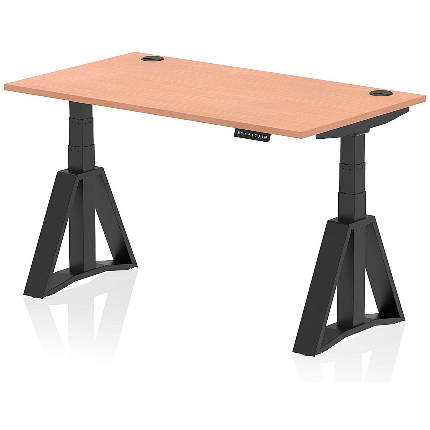 Air 1400mm Height Adjustable Cable Port Desk, Black Leg with Piste Foot, Beech Easy2Order : HA03366