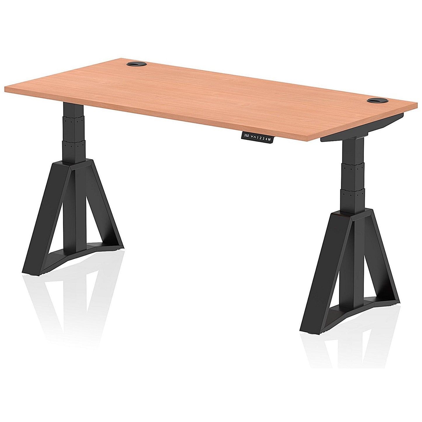 Air 1600mm Height Adjustable Cable Ports Desk, Black Leg with Piste Foot, Beech Easy2Order : HA03367