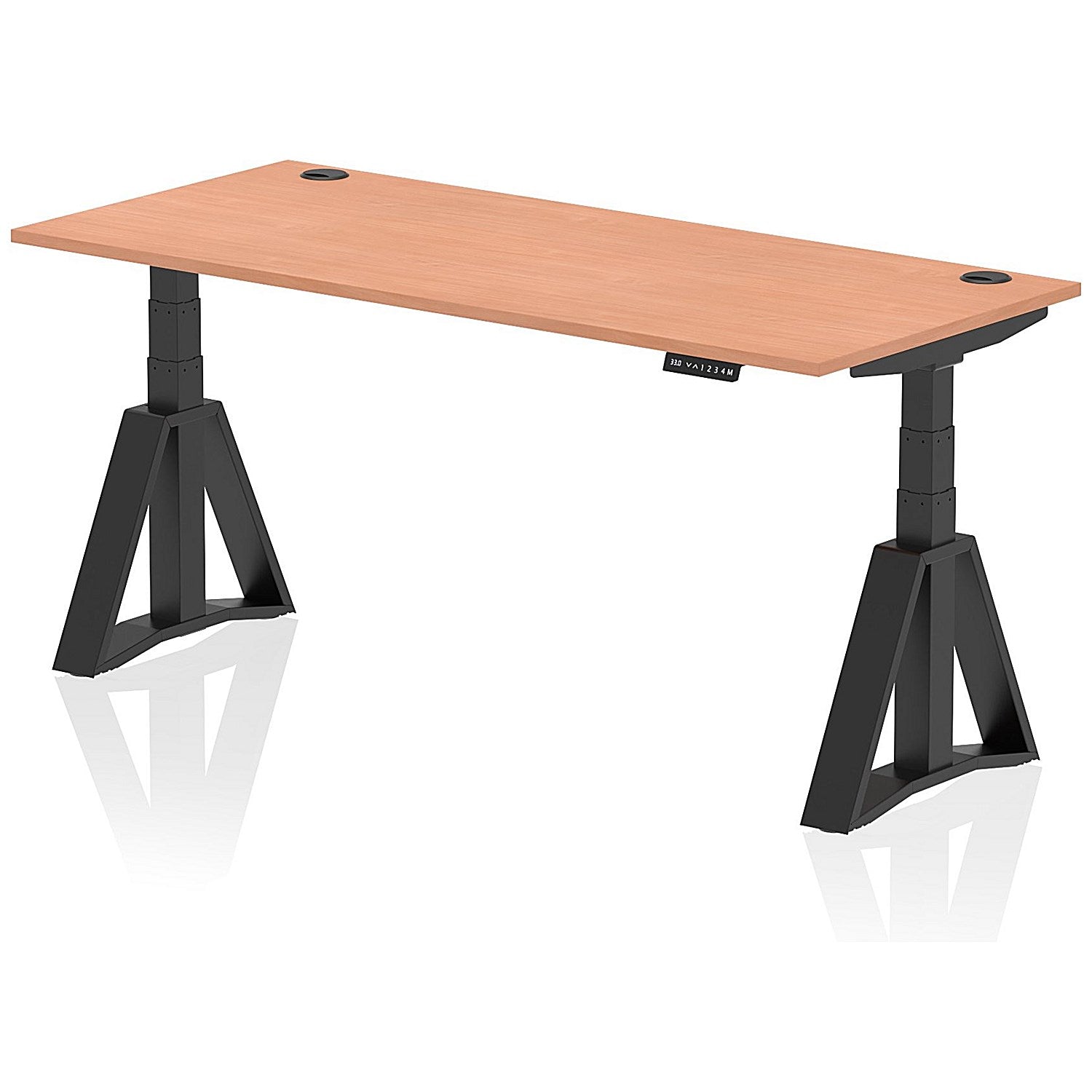 Air 1800mm Height Adjustable Cable Port Desk, Black Leg with Piste Foot, Beech Easy2Order : HA03368