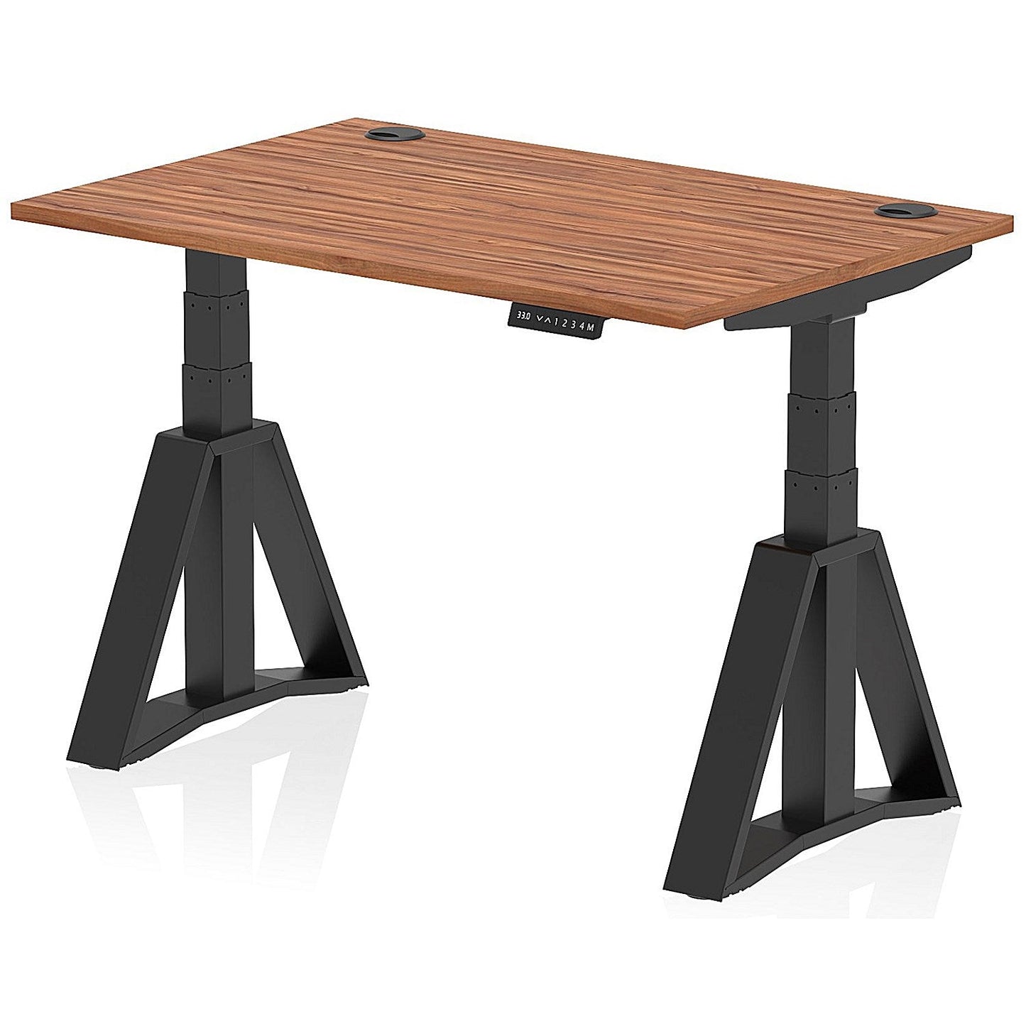 Air 1200mm Height Adjustable Cable Port Desk, Black Leg with Piste Foot, Walnut Easy2Order : HA03369