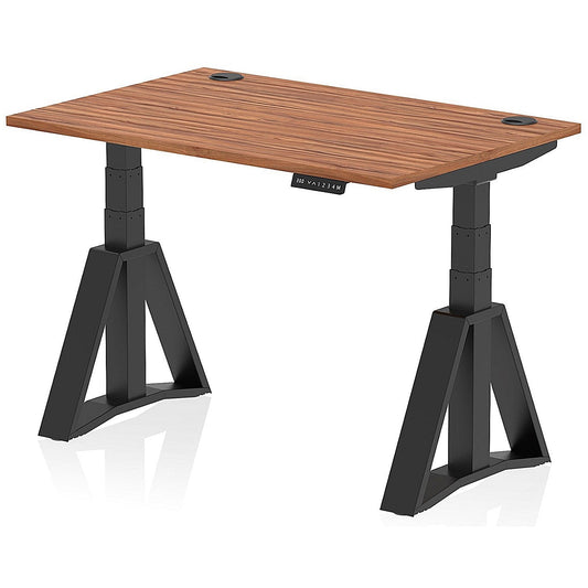 Air 1200mm Height Adjustable Cable Port Desk, Black Leg with Piste Foot, Walnut Easy2Order : HA03369