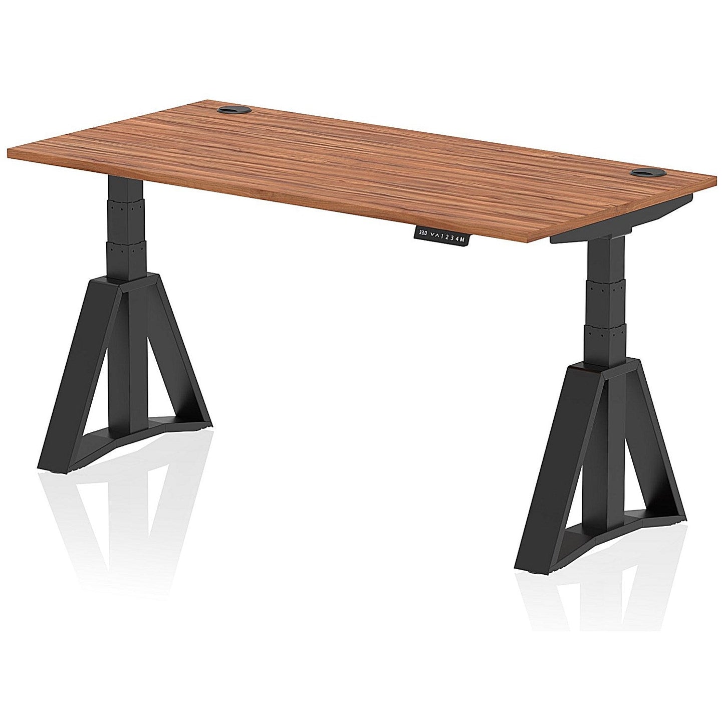 Air 1600mm Height Adjustable Cable Ports Desk, Black Leg with Piste Foot, Walnut Easy2Order : HA03371