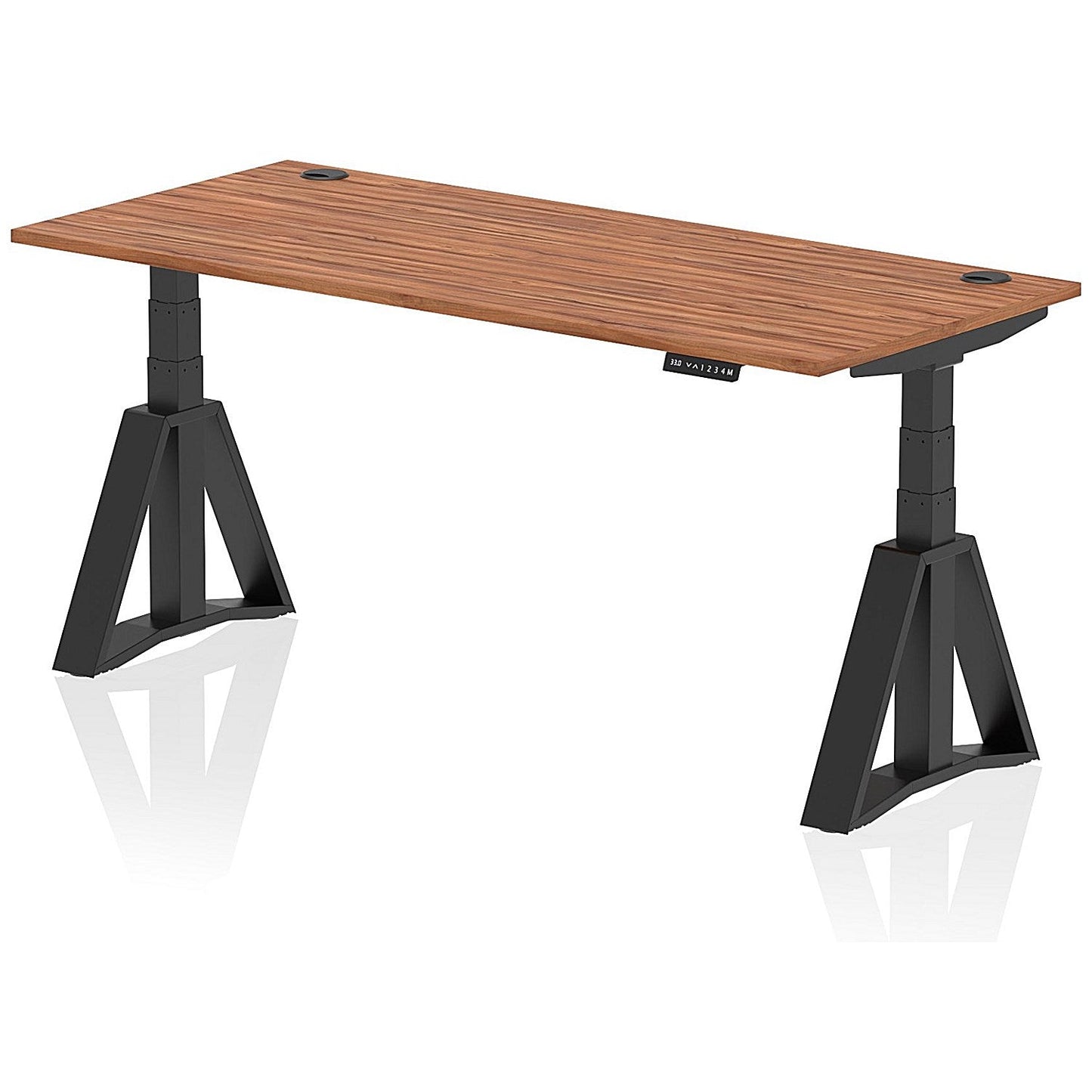 Air 1800mm Height Adjustable Cable Port Desk, Black Leg with Piste Foot, Walnut Easy2Order : HA03372