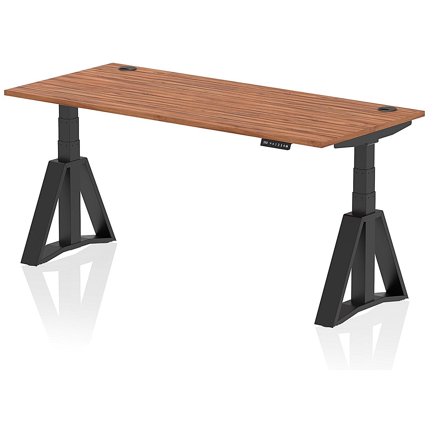 Air 1800mm Height Adjustable Cable Port Desk, Black Leg with Piste Foot, Walnut Easy2Order : HA03372