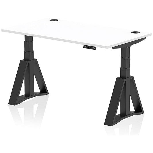Air 1400mm Height Adjustable Cable Port Desk, Black Leg with Piste Foot, White Easy2Order : HA03374
