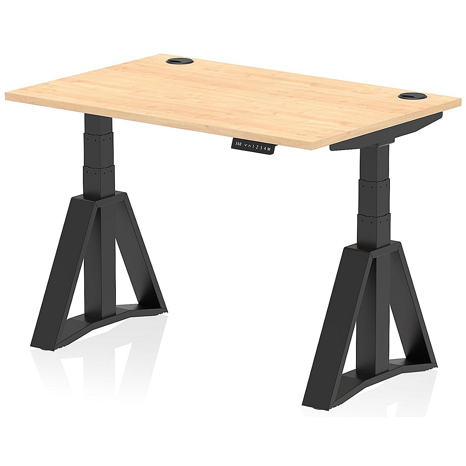 Air 1200mm Height Adjustable Cable Port Desk, Black Leg with Piste Foot, Maple Easy2Order : HA03377