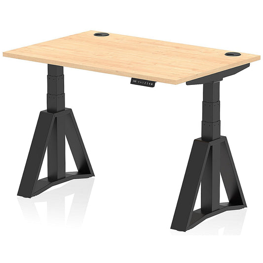 Air 1200mm Height Adjustable Cable Port Desk, Black Leg with Piste Foot, Maple Easy2Order : HA03377