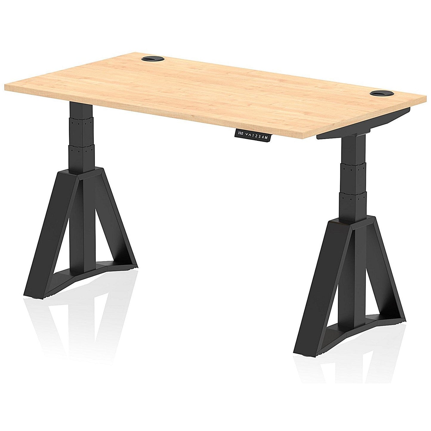 Air 1400mm Height Adjustable Cable Port Desk, Black Leg with Piste Foot, Maple Easy2Order : HA03378