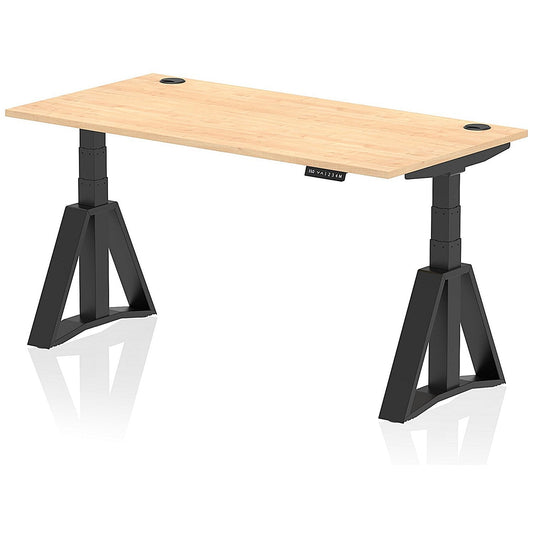 Air 1600mm Height Adjustable Cable Ports Desk, Black Leg with Piste Foot, Maple Easy2Order : HA03379