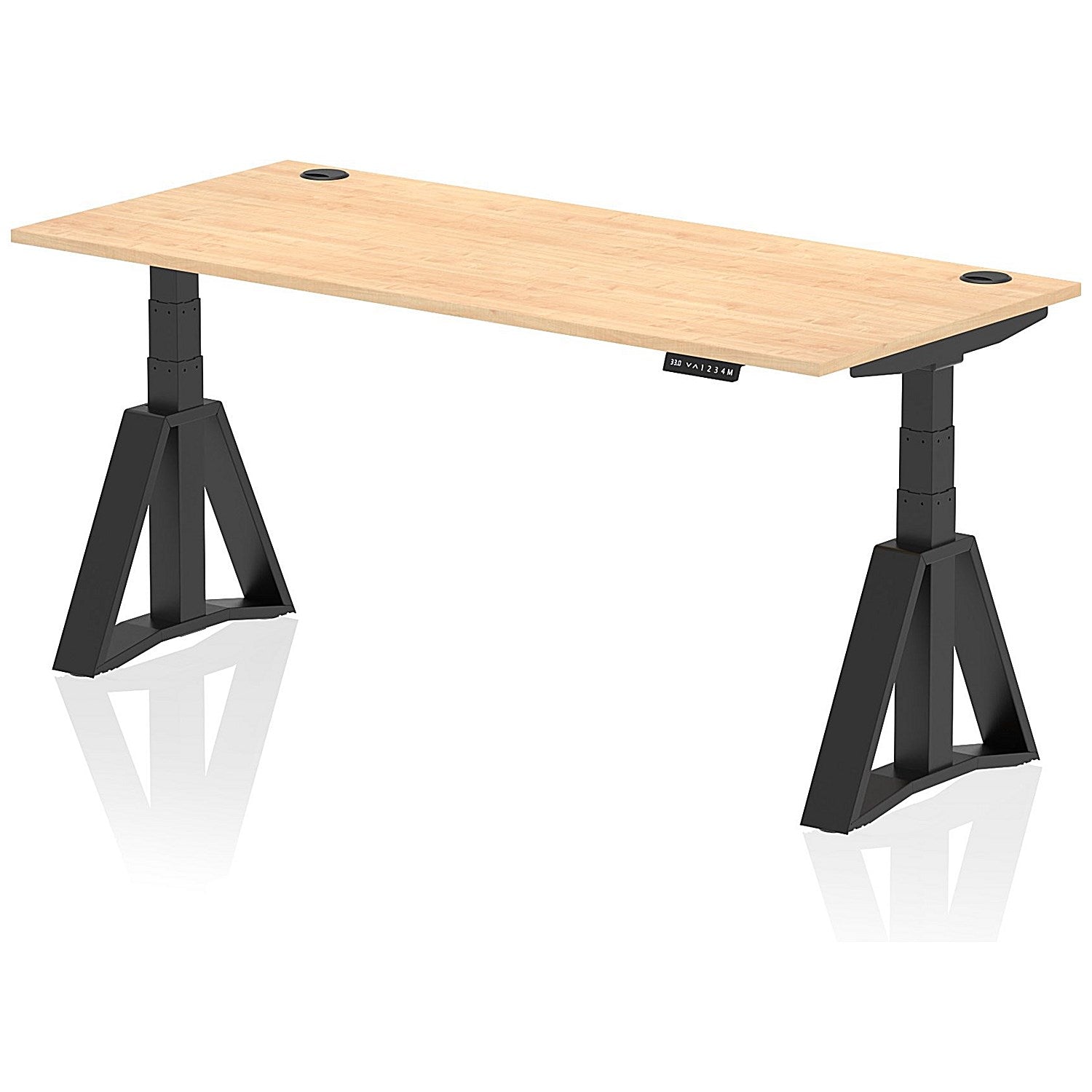 Air 1800mm Height Adjustable Cable Port Desk, Black Leg with Piste Foot, Maple Easy2Order : HA03380