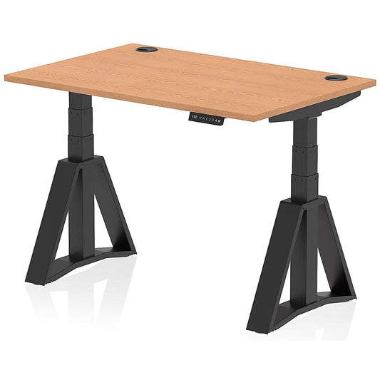 Air 1200mm Height Adjustable Cable Port Desk, Black Leg with Piste Foot, Oak Easy2Order : HA03381