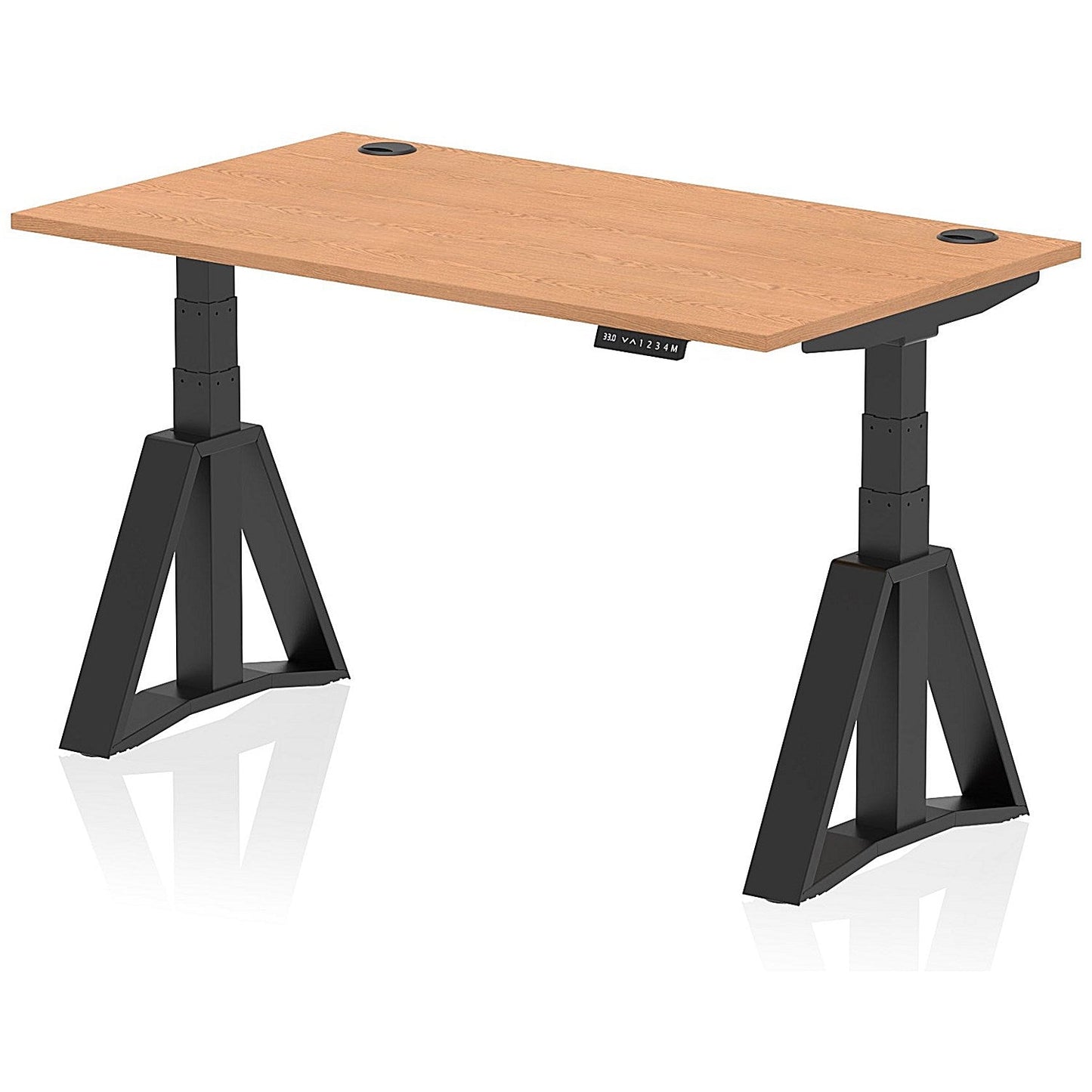 Air 1400mm Height Adjustable Cable Port Desk, Black Leg with Piste Foot, Oak Easy2Order : HA03382