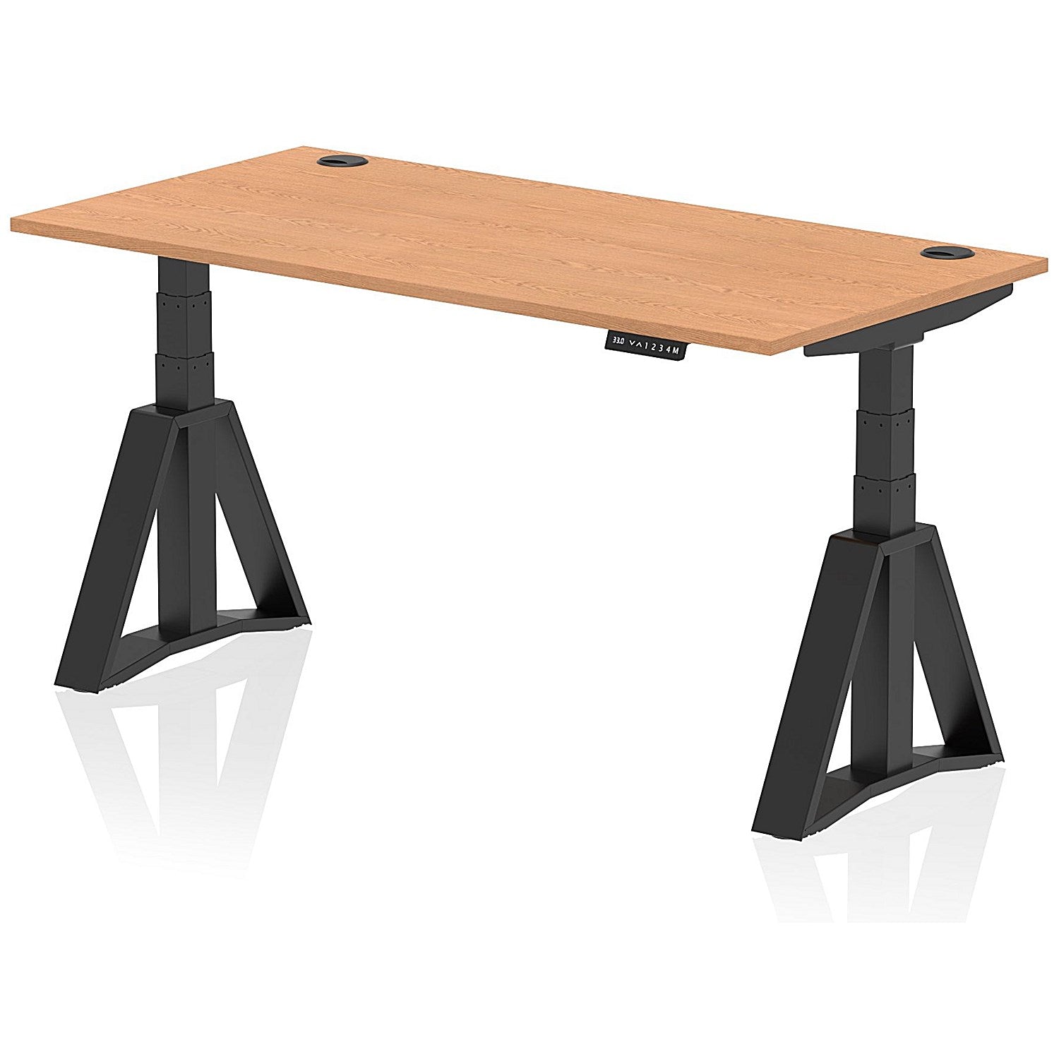 Air 1600mm Height Adjustable Cable Ports Desk, Black Leg with Piste Foot, Oak Easy2Order : HA03383