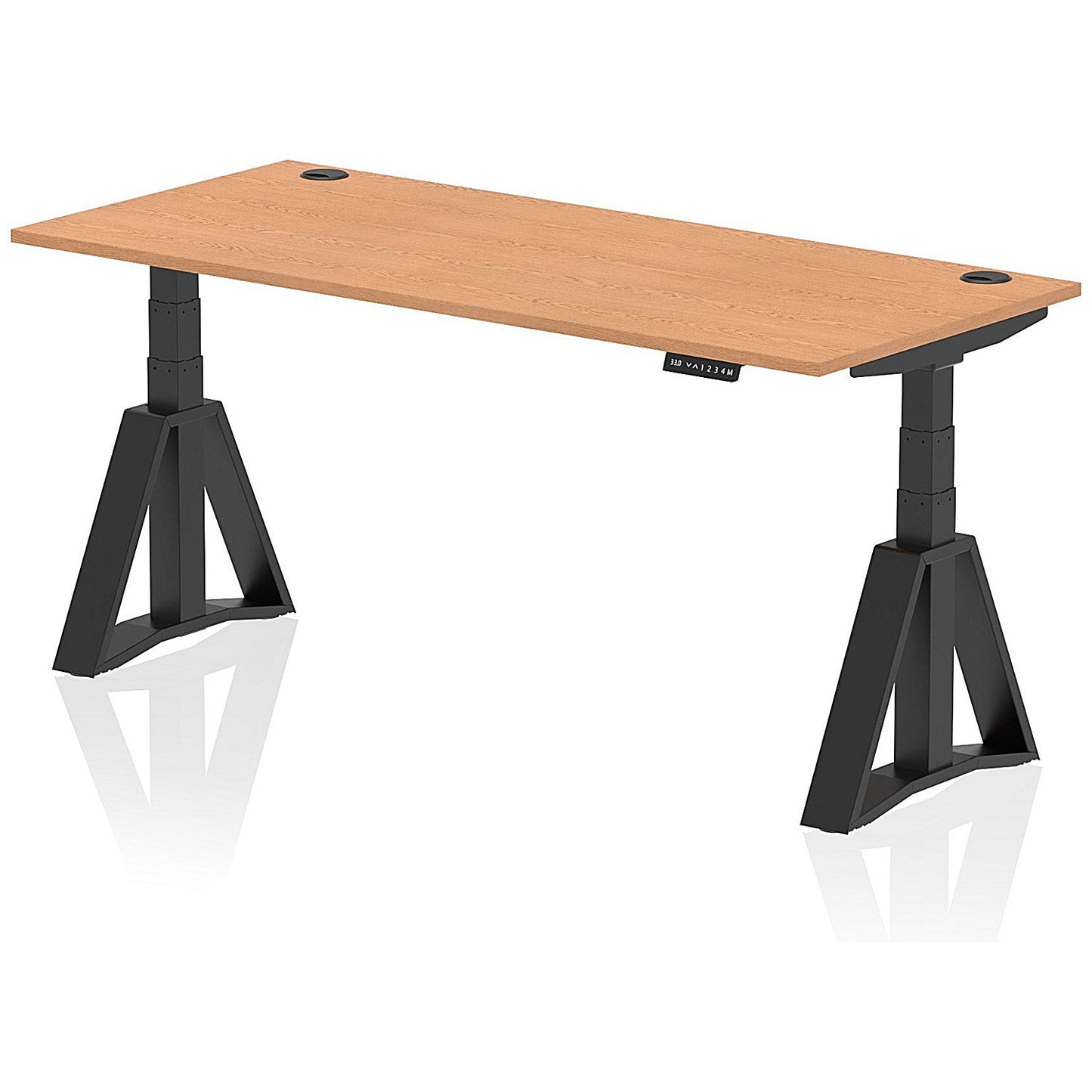 Air 1800mm Height Adjustable Cable Port Desk, Black Leg with Piste Foot, Oak Easy2Order : HA03384