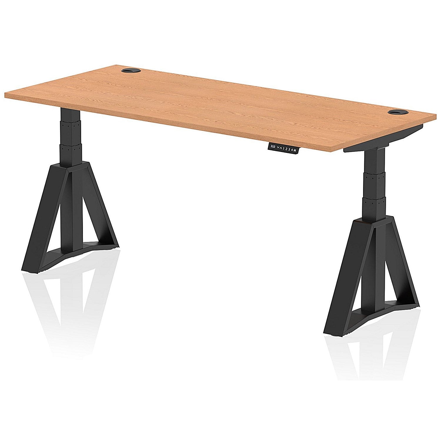 Air 1800mm Height Adjustable Cable Port Desk, Black Leg with Piste Foot, Oak Easy2Order : HA03384