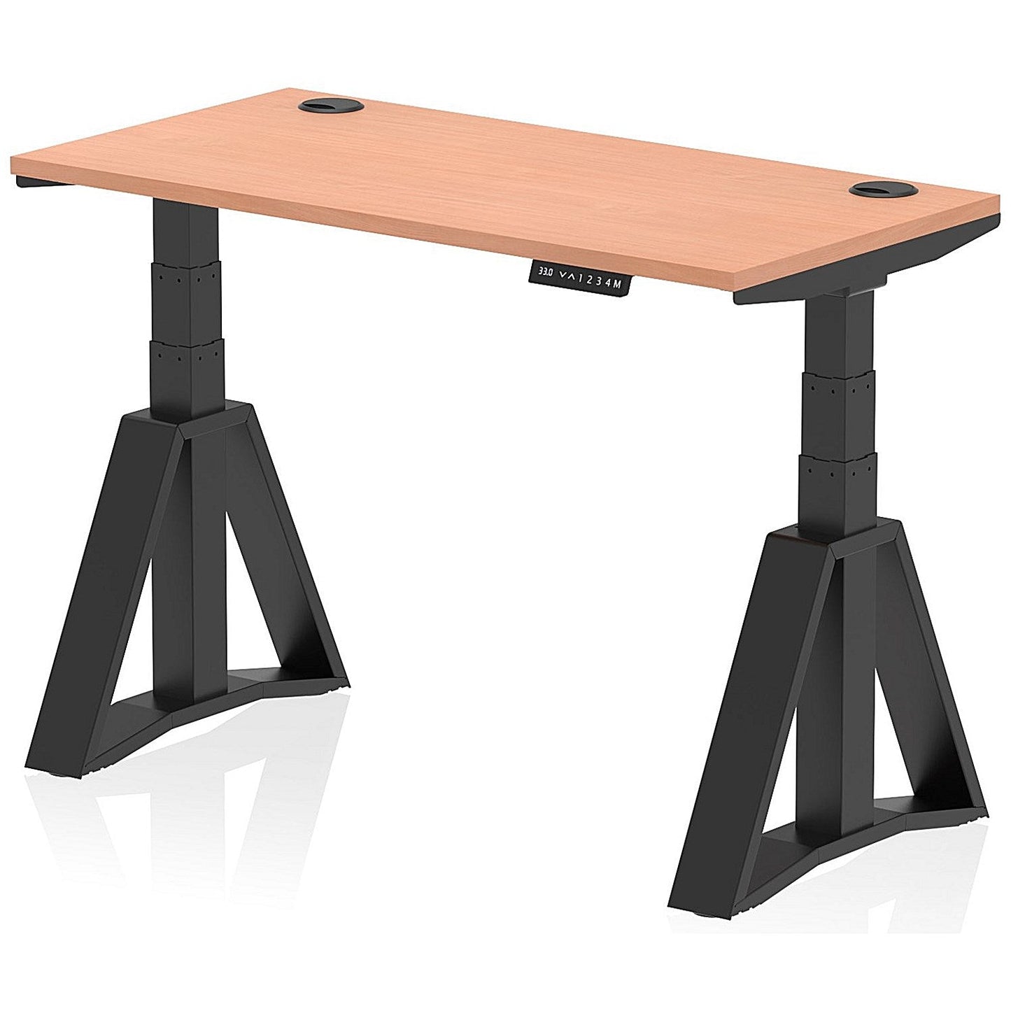 Air 1200mm Slim Height Adjustable Cable Ports Desk, Black Leg with Piste Foot, Beech Easy2Order : HA03385