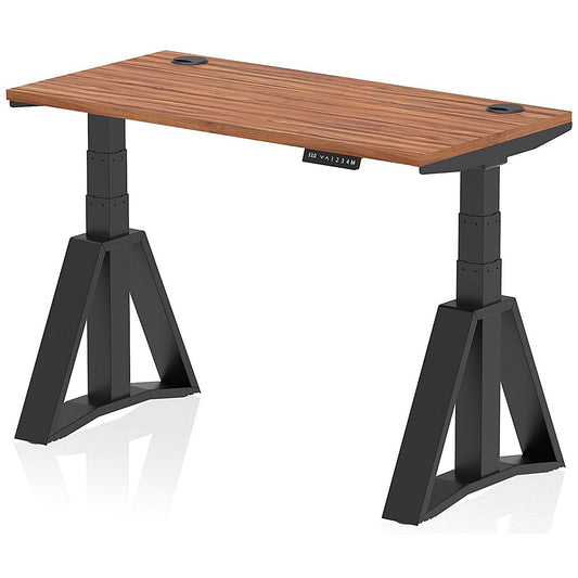 Air 1200mm Slim Height Adjustable Cable Ports Desk, Black Leg with Piste Foot, Walnut Easy2Order : HA03389