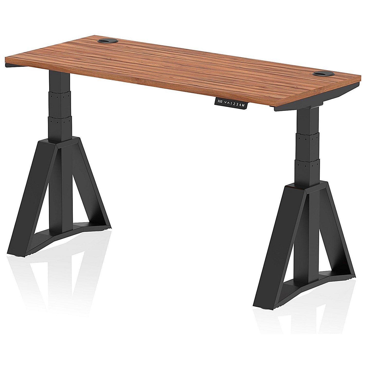 Air 1400mm Slim Height Adjustable Cable Ports Desk, Black Leg with Piste Foot, Walnut Easy2Order : HA03390