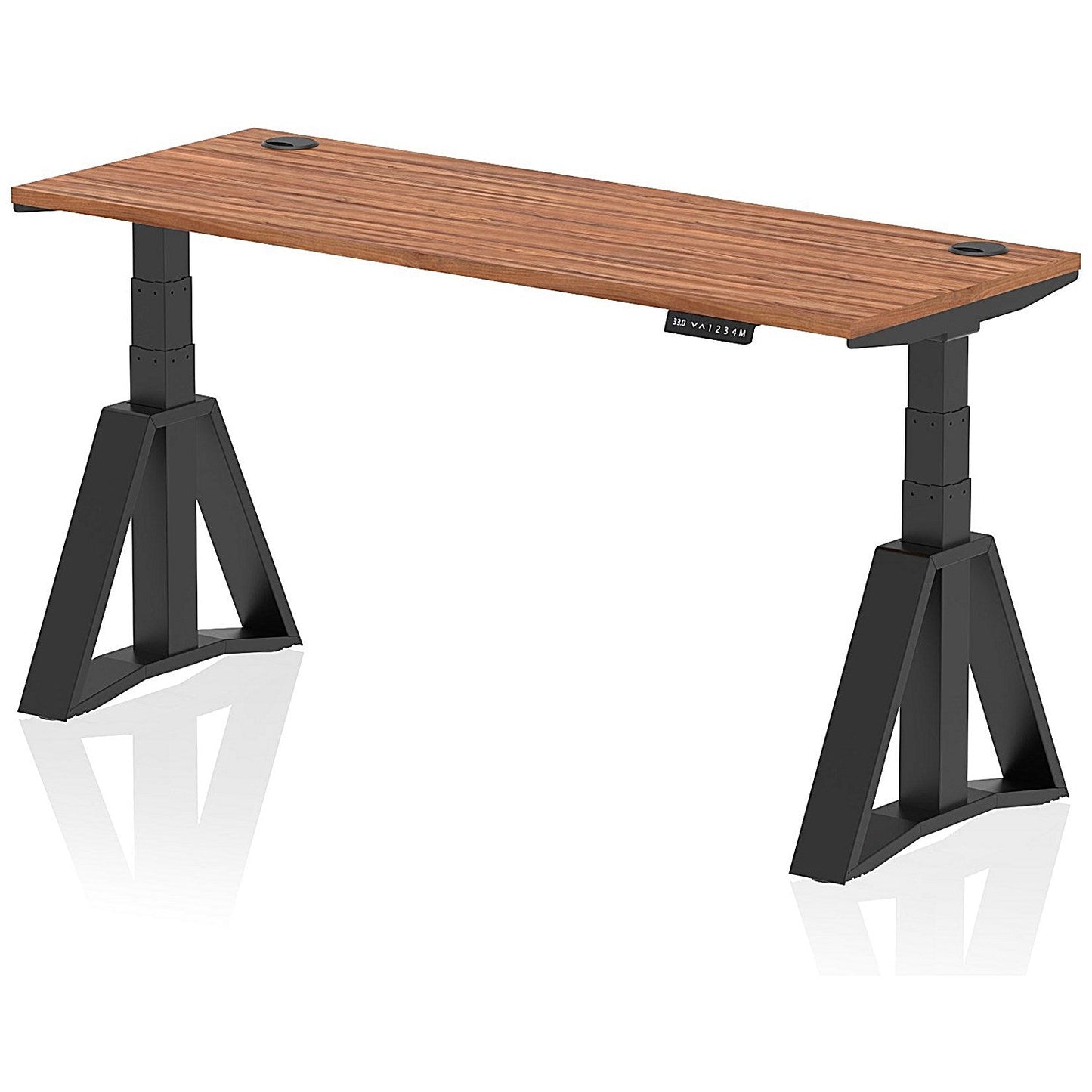 Air 1600mm Slim Height Adjustable Cable Ports Desk, Black Leg with Piste Foot, Walnut Easy2Order : HA03391