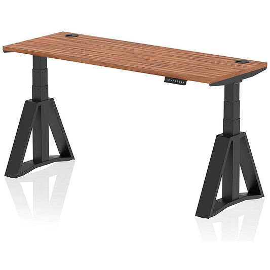 Air 1600mm Slim Height Adjustable Cable Ports Desk, Black Leg with Piste Foot, Walnut Easy2Order : HA03391