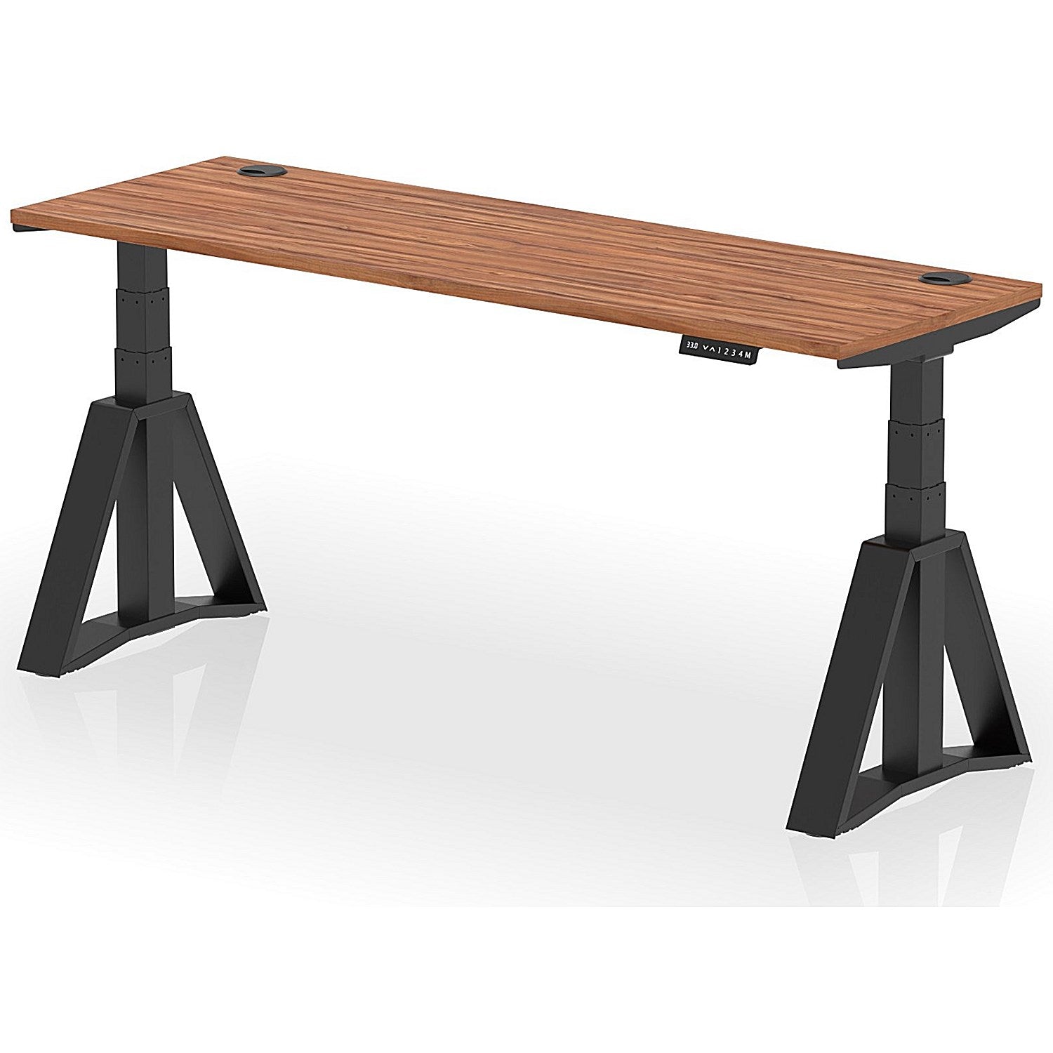 Air 1800mm Slim Height Adjustable Cable Ports Desk, Black Leg with Piste Foot, Walnut Easy2Order : HA03392